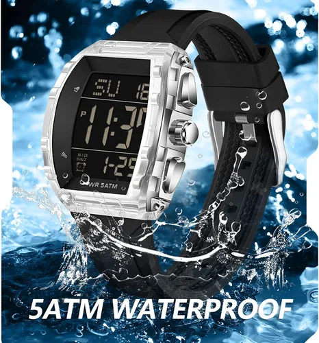 Vista 3 de findtime Digital Watch Tonneau Large Number Waterproof Watches for Men Women Alarm Stopwatch Countdown LED Unique Sports Wristwatch Shockproof Watch