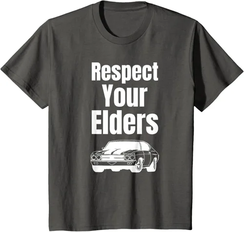 Vista 69 de Divertido regalo de auto para chicos – Respect Your Elders Classic Muscle Car Camiseta, Negro, S