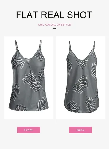Vista 4 de Dokotoo - Blusa con tirantes y cuello en V para mujer camiseta sin mangas con estampado de hojas tallas S a XXL
