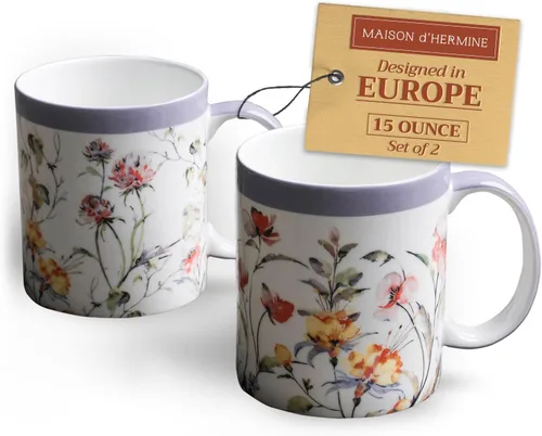 Vista 150 de Maison d' Hermine Taza de café con asas, tazas de porcelana fina de hueso, paquete de una taza de té para bebidas calientes, capuchino, latte