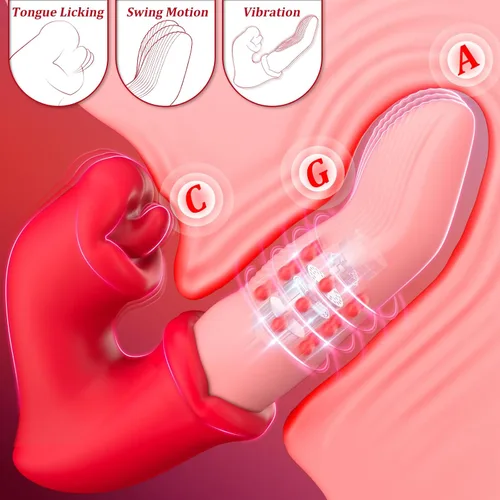 Vista 2 de Juguetes sexuales para adultos para mujeres, consolador en forma de dedo con 10 modos de oscilación, lamer y vibración, empuje de anillo deslizante