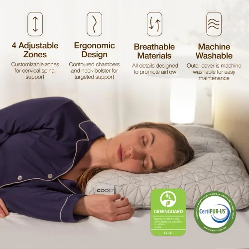 Vista 4 de Coop Home Goods - Almohada ortopédica ajustable de tamaño Queen, soporte cervical ergonómico para el cuello, almohadas de espuma viscoelástica