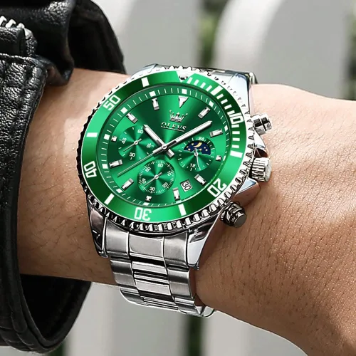 Vista 3 de OLEVS Mens Big Face Watches Stainless Steel Waterproof Date Analog Quartz Watches Fashion Business Chronograph Moon Phase Wrist Watches for Men