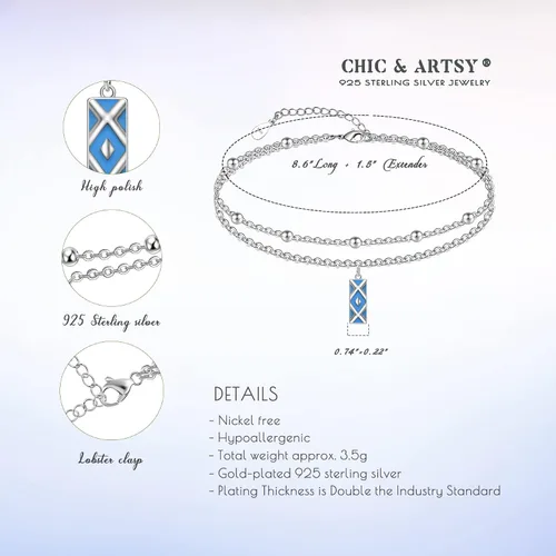 Vista 87 de CHIC & ARTSY Tobilleras de plata de ley S925 para mujer, pulsera de tobillo ajustable multicapa para playa, joyería de verano para mujer, de 10 a 11