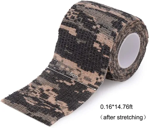 Vista 4 de Cinta envolvente autoadhesiva de camuflaje para protección de 5 cm x 4,5 m. Cinta de camuflaje discreta de tela no tejida. Vendaje elástico