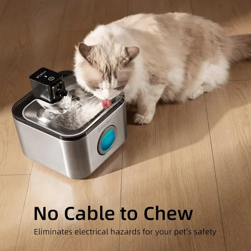 Vista 2 de Fuente de agua inalámbrica para gatos de acero inoxidable, fuente para mascotas de 135 oz/4 L, funciona con pilas, dispensador de agua corriente