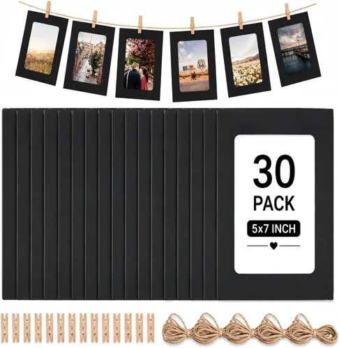 Vista 10 de Enenes Paquete de 30 marcos de fotos de papel kraft de 4 x 6 pulgadas, marcos de fotos de papel de 10 colores con clips de madera y cordel de yute