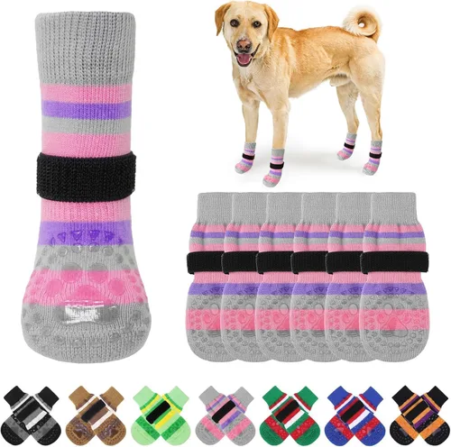 Vista 21 de KOOLTAIL Calcetines antideslizantes para perros para pavimento caliente, 3 pares de botas de perro y protectores de patas para evitar lamer