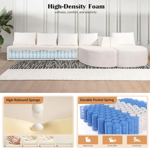 Vista 8 de Sofás seccionales sin hueso de 144 pulgadas para sala de estar, moderno sofá modular en forma de U con diván, cómodo sofá de espuma viscoelástica