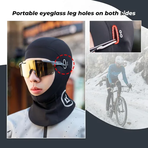 Vista 2 de ROCKBROS Pasamontañas para clima frío, forro de casco de motocicleta, gorro de calavera, polaina térmica para el cuello, bufanda de invierno