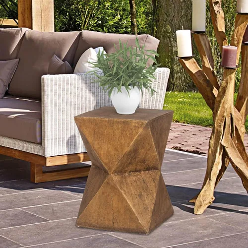 Vista 4 de Adeco Taburete de hormigón, mesa auxiliar de patio, mesa auxiliar decorativa para jardín, mesitas de noche, soporte para plantas, mesa de centro
