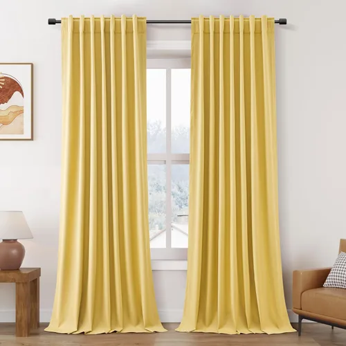 Vista 20 de Nanspring Cortinas de lino 100% opacas para dormitorio, 96 pulgadas de largo, con pestaña trasera, bolsillo para barra, aislamiento térmico, cortina
