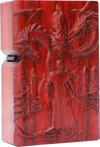 Vista 45 de Caja de carcasa de madera natural Huanghuali tallada en palisandro para módulo Zippo (oración budista)