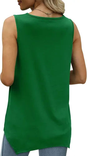 Vista 4 de Glanzition Camisetas de verano para mujer, ajuste holgado, cuello en V, holgadas, suaves y sin mangas