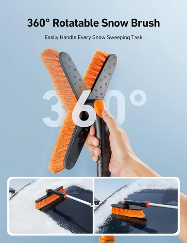 Vista 4 de AstroAI Kit de raspador de hielo y pala de nieve de 2 pulgadas, raspadores de hielo de 47.2 pulgadas para parabrisas de automóvil y cepillo de nieve