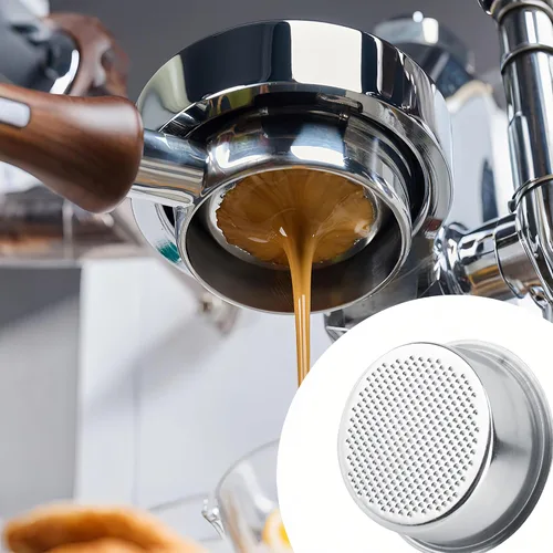Vista 3 de Tiiyee Filtro de café de acero inoxidable, portafiltro de café expreso, taza de cesta, filtro poroso no presurizado, filtro poroso, accesorios