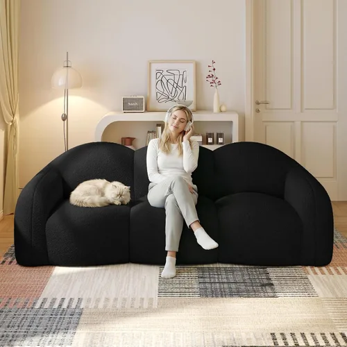 Vista 15 de WJShome Sofá moderno en forma de nube curva de 90 pulgadas para sala de estar, sofá de suelo perezoso, sofá Boucle LoveSeat de 3 plazas, acogedor