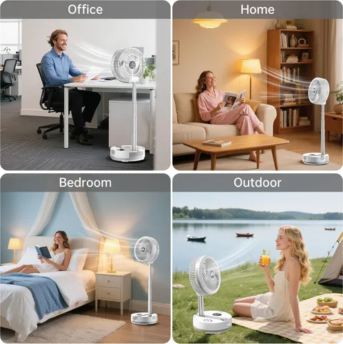 Vista 13 de Ventilador de viaje portátil de 40000 mAh, ventilador plegable recargable, funcionamiento de 106 horas, ventilador oscilante de pie de 8 Blanco