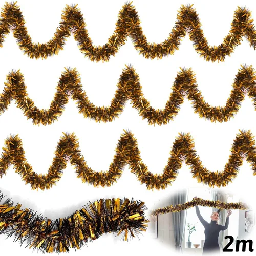 Vista 2 de Bimkole 5 guirnaldas de oropel de Halloween, 5 unidades, 33 pies, color negro y naranja brillante, guirnalda metálica para colgar en fiestas
