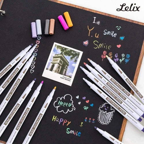 Vista 5 de Lelix - Rotuladores metálicos de 20 colores, punta fina para álbum de fotos de bricolaje, papel negro, fabricación de tarjetas, pintura de arte