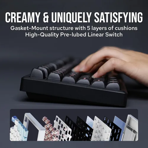 Vista 7 de EPOMAKER Galaxy100 QMK/VIA Wireless Gaming Keyboard, Aluminum Shell, BT/2.4Ghz/USB-C, Pre-Lubed Hot-Swappable Linear Switches, NKRO, RGB Backlit