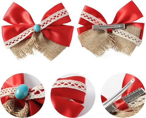Vista 2 de Accesorios de disfraz de princesa para mujer, collar de lazo de pelo rojo, clips de flores, juego de roles