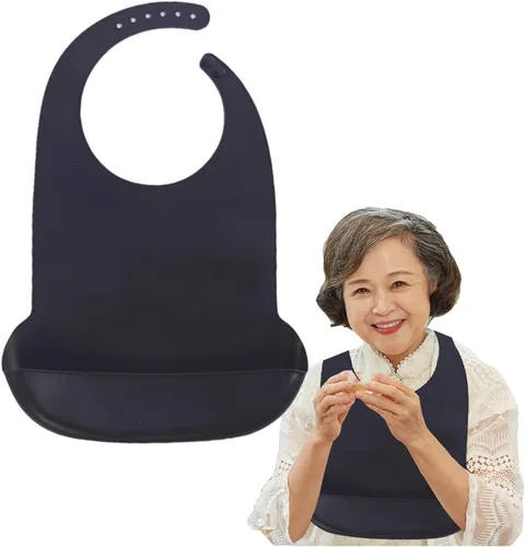 Vista 8 de Baberos de silicona para adultos, baberos ajustables y lavables para hombres y mujeres mayores, impermeables para ancianos con atrapador de migas