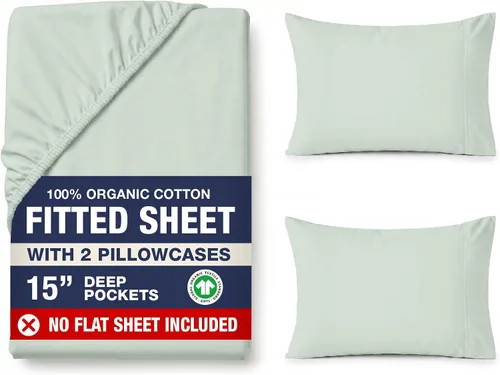 Vista 10 de LANE LINEN - Sábana bajera tamaño individual 100% algodón orgánico y 1 funda de almohada, tejido de percal suave, transpirable, apta para colchones