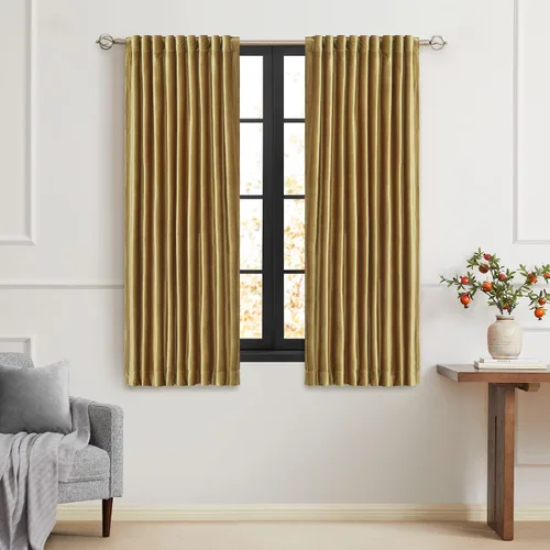 Vista 52 de PRIMROSE Cortinas de terciopelo champán de 63 pulgadas de largo para sala de estar, juego de 2 paneles opacos, bolsillo para barra, pestaña trasera