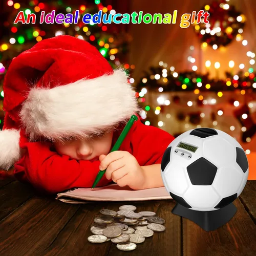 Vista 4 de MOMMED Alcancía para niños, alcancía digital, alcancía de pelota de fútbol, regalos de fútbol para niños, alcancía de monedas con aspecto de balón