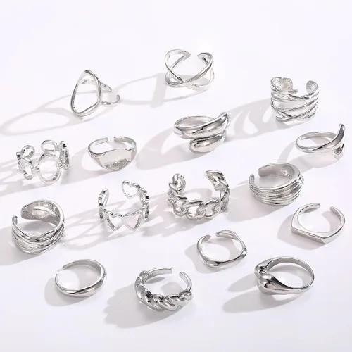 Vista 6 de HAIAISO Juego de 16 anillos gruesos chapados en oro de 18 quilates para mujer, chapados en oro de 18 quilates, trenzados, redondos, ajustables
