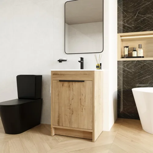 Vista 11 de Tocador de baño negro de 30 pulgadas con fregadero, tocador de baño independiente, tocador de baño, armario de tocador, 2 cajones y 1 estante abierto