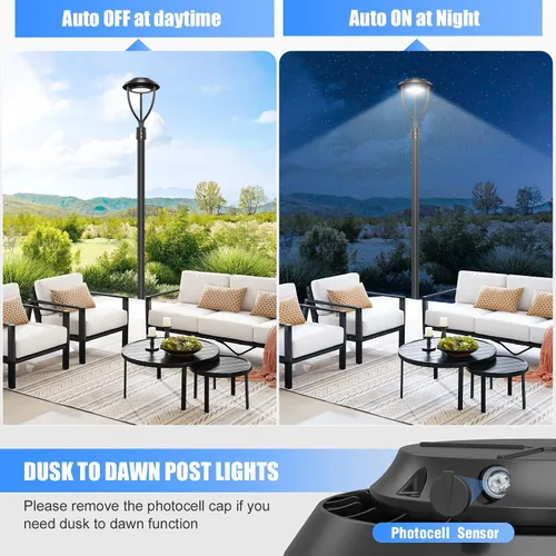 Vista 3 de Luz LED de poste superior de 60 W con fotocélula, 60 W, 48 W, 36 W, ajustable, 8400 lúmenes, CCT ajustable 3000/4000/5000K, luces de poste al aire