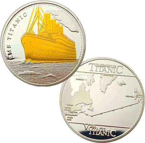 Vista 2 de RMS-Titanic - Moneda de desafío de mapa de viaje y barco