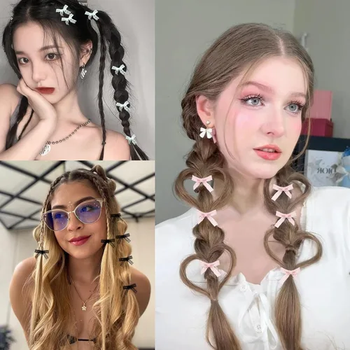 Vista 7 de Mini lazos para el cabello para mujeres y niñas, lindos clips para el cabello pequeños tipo cocodrilo de cola larga, accesorios de cinta