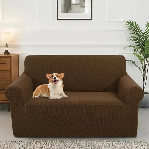 Vista 58 de Funda elástica para sofá, lavable, protector de muebles con espuma antideslizante y parte inferior elástica para niños, perros (sofá biplaza/beige)