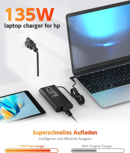 Vista 2 de Cargador para portátil de 135 W compatible con HP Spectre x360 OMEN 15 17 Pavilion Gaming 15 17 ec0013dx 15-ec0751ms L15534-001 TPN-DA11 TPN-CA13