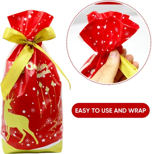 Vista 5 de GP Life - 50 bolsas de Navidad con cordón, bolsas de dulces de Navidad, bolsas de dulces para regalos de fiesta de Navidad