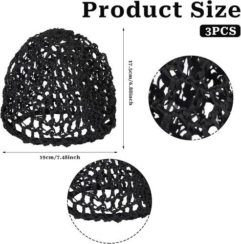 Vista 5 de Mozeat Lens Paquete de 3 redes para el cabello para dormir, malla de ganchillo, red de pelo de rayón