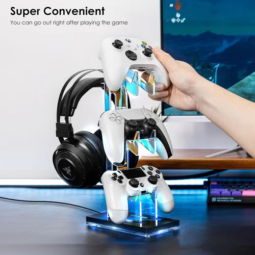 Vista 58 de OAPRIRE Headset and Controller Stand with Lights, 2 Tier Acrylic Game Controller Holder, Controller and Headset Stand for Desktop,Universal Design