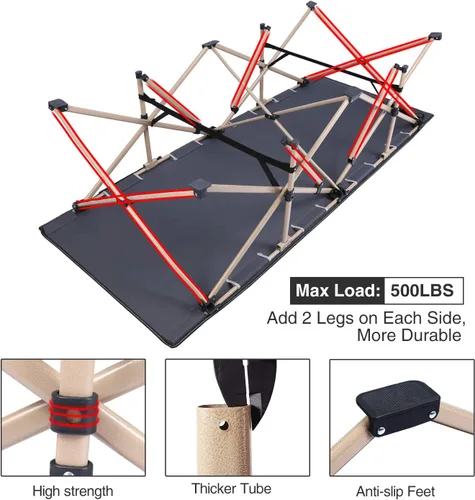 Vista 5 de REDCAMP Catres de Campamento de Tamaño Grande para Adultos 500lbs, 33.5'' Catres para Dormir Extra Anchos y Altos Resistentes, Catres XL Portátiles