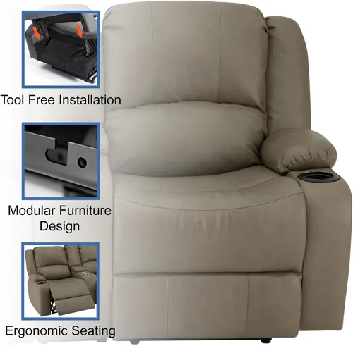 Vista 4 de RecPro Charles - Sofá reclinable doble de pared de 67 pulgadas, para autocaravana, con tela mejorada (color masilla)