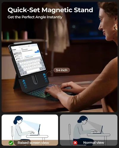 Vista 6 de Blosomeet Magnetic iPad A16 11th/10th Generation Case with Keyboard, Clear Splitfolio Detachable Cover, Up-Down Liftable, Adjustable Stand, 7