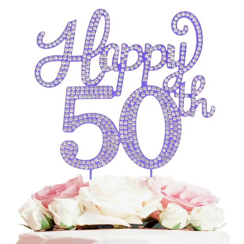 Vista 95 de LASKYER Decoración de feliz cumpleaños número 10, decoración de pastel de diamantes de imitación dorados de 10º cumpleaños – Letrero de metal