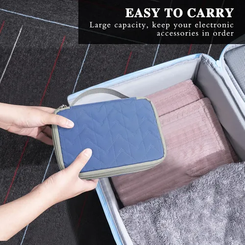 Vista 7 de FYY Organizador electrónico, organizador de cables de viaje, bolsa de transporte para accesorios electrónicos, portátil, impermeable, doble capa