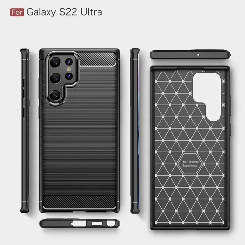 Vista 8 de Funda para Samsung Galaxy S22 Ultra - Textura de fibra de carbono, antiarañazos, absorción de golpes (negro)