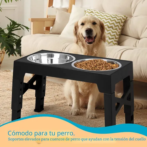 Vista 7 de Niubya Cuencos elevados para perros con 2 cuencos de comida de acero inoxidable para perros, cuenco elevado para perros que se ajusta a 5 alturas
