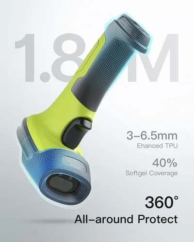 Vista 3 de Inateck Escáner de código de barras, escáner inalámbrico, 1 carga 180 días en espera, rango de 35M, escaneo automático, BCST-60 verde
