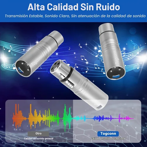 Vista 4 de Adaptador de micrófono XLR 2 unidades, 3 pines XLR macho a hembra, convertidor de conector de extensión de audio para altavoz, mezcladores,
