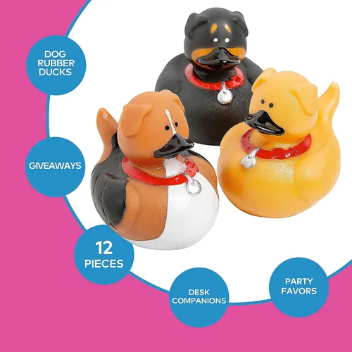 Vista 3 de Fun Express Paquete de 12 mini patos de goma para perros, lindos patos de goma para fiestas de cumpleaños de niños, juguetes de caja del tesoro